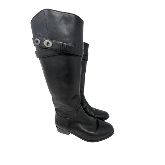 Coach Linette Tall Leather Riding Boots~Black~Size 8B~Straps~GORGEOUS - Picture 1 of 11